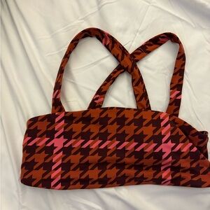 Aerie Offline Collection Brown and Pink Houndstooth Sports Bra NWOT